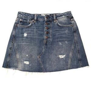 We The Free People Distressed Button Front Denim Mini Skirt 28‎ Jean